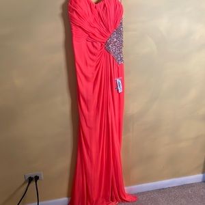 Formal fuchsia dress with high split rhinestone appliqué size 11/12